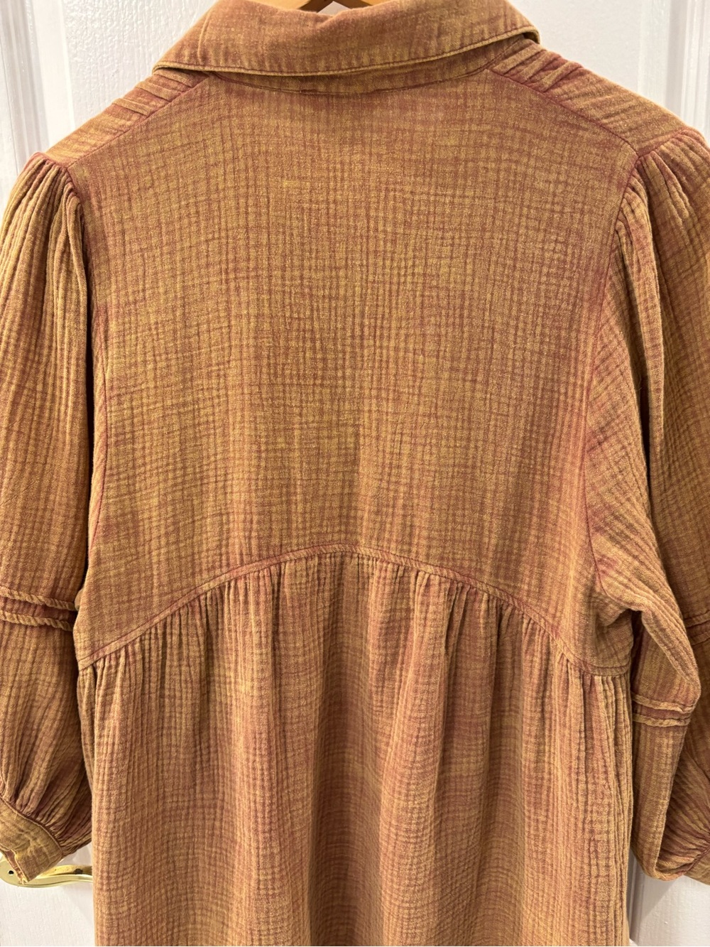 Umgee Mineral Wash Gauze Pintuck Brown Babydoll Tunic  size S - Picture 8 of 9